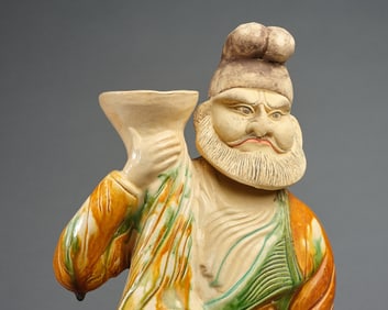 Tang Sancai Character and Goose Pottery Figure
