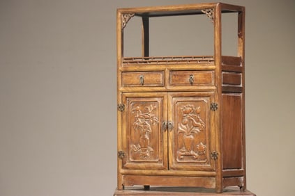 Huanghuali Wood Carved Flower Pattern Cabinet