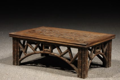 Huanghuali Wood Carved Plum Blossom Pattern Table