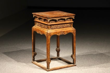 Huanghuali Wood Carved Flower Pattern Square Table