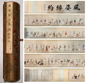 Chinese Drawing Beauty Story Hand Scroll,Tang Yin Mark
