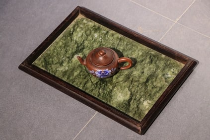 Red Sandalwood Inlaid Marble Tea Tray