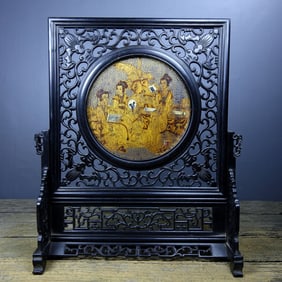 Red Sandalwood Inlaid Agarwood Carved Beauty Story Pattern Screen