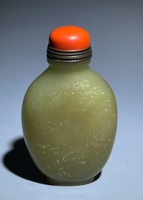 Jade Carved Landscape and Character Story & Poetry Pattern Snuff Bottle