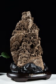 Agarwood Carved Landscape and Deer Shape Figure