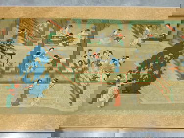 Chinese Drawing Beauty Story Hand Scroll,Qiu Ying Mark