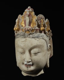 White Stone Colour Painted Buddha Head Figure