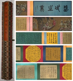 Chinese Drawing Character Story Hand Scroll,Tang Yin Mark