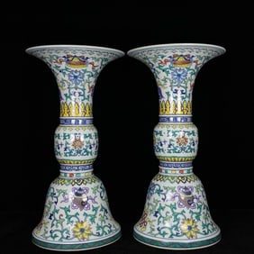 Pair of Doucai Flower and Eight Treasure Pattern Porcelain Flower Pot