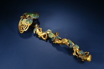 Bronze Cloisonne Carved Flower Pattern RuYi Ornament