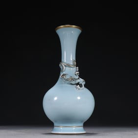 Light Grey Glazed Gold Drawing Dragon Ears Porcelain Vase