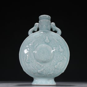 Light Grey Glazed Carved Fu and Gourd Pattern Porcelain Vase