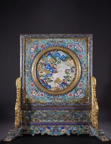 Bronze Cloisonne Carved Flower and Landscape Pattern Table Plaque
