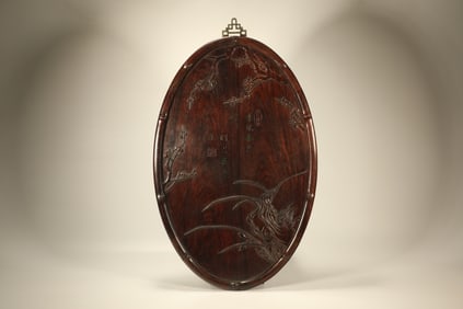 Huanghuali Wood Carved Plum Flower Pattern Wall Panel