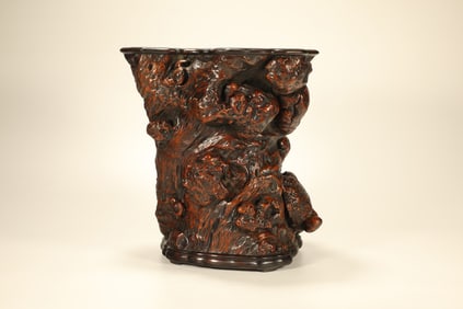 Wood Carved Tree Burl Shape Brush Pot
