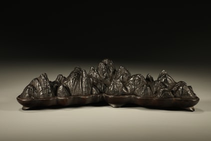 Lingbi Stone Carved Landscape Pen Holder