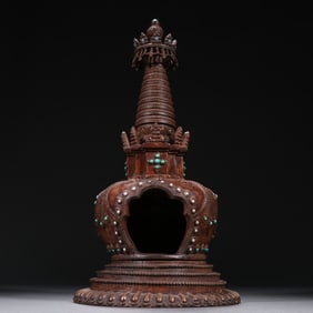 Agarwood Inlaid Gem Stone Buddha Niche