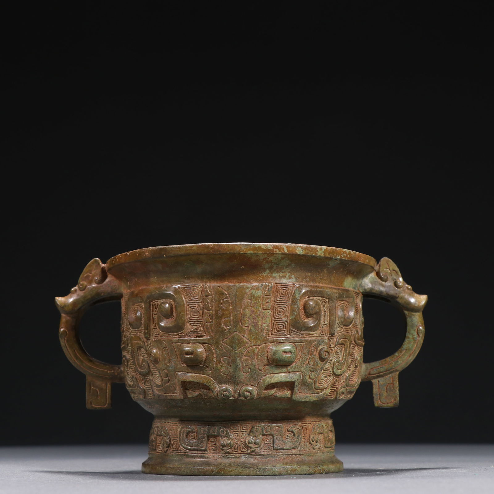 Chinese Bronze Carved Beast Face Pattern Double Dragon Ears Incense Burner (1 of 9)