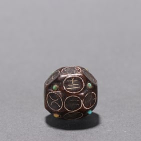 Bronze Gold and Silver Inlaid Turquoise Dice Ornament
