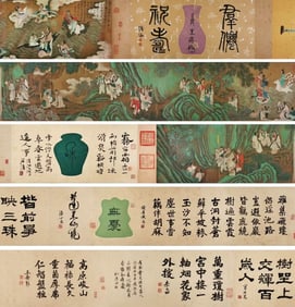 Chinese Drawing Landscape and Character Story Silk Hand Scroll,Qiu Ying Mark