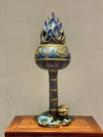 Bronze Cloisonne Carved Flower and Beast Face Pattern Incense Burner