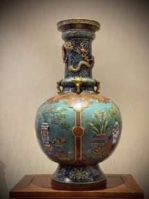 Bronze Cloisonne Carved Flower and Dragon Pattern Vase