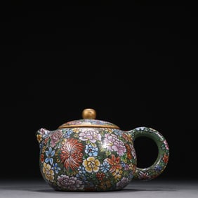 Purple Clay Colour Painted Flower Pattern Teapot