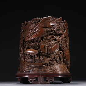 Boxwood Carved Character Story Pattern Brush Pot