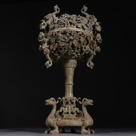 Chinese Bronze Carved Dragon Pattern Incense Burner