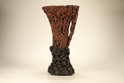 Huanghuali Wood Carved Dragon and Cloud Pattern Cup