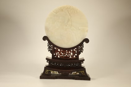 Jade Carved Arhat Pattern Table Plaque