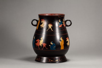 Lacquerware Carved Character and Horse Pattern Zun