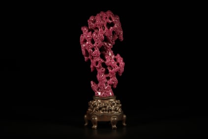 Red Gem Stone Carved Taihu Stone Shape Ornament