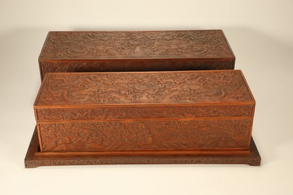 Huanghuali Wood Carved Dragon and Cloud Pattern Lid Box