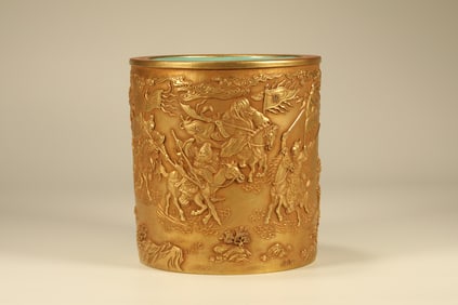 Gold Drawing Character Story and Landscape Pattern Porcelain Brush Pot