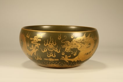 Tea Glazed Gold Drawing Dragon Pattern Porcelain Washer