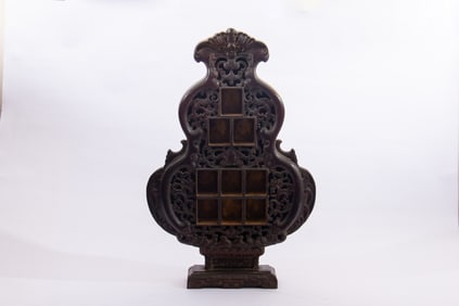 Red Sandalwood Carved Cloud Pattern Buddha Niche