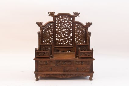 Huanghuali Wood Carved Flower and Dragon Pattern Buddha Niche