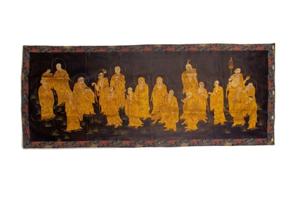 Silk Embroidery Carved Eighteen Arhats Pattern Painting