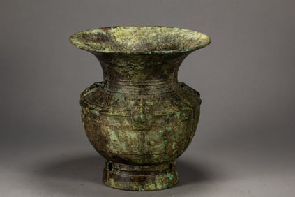 Chinese Bronze Carved Beast Face Pattern Zun