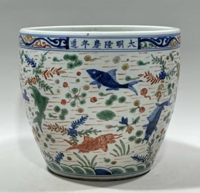 Wucai Fish Pattern Porcelain Pot
