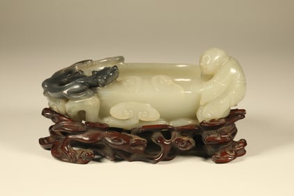 Jade Carved Child and Chi Dragon Shape Washer