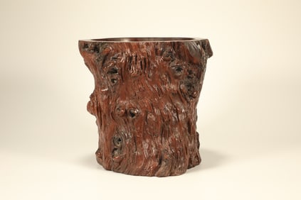 Wood Carved Tree Burl Shape Brush Pot