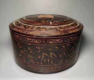 Lacquerware Carved Dragon Pattern Lid Box