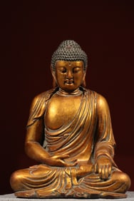 Gilt Wood Carved Sakyamuni Figure