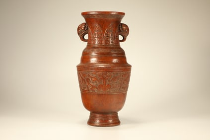 Bamboo Carved Dragon Pattern Double Elephant Ears Zun