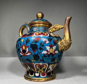 Bronze Cloisonne Carved Flower Pattern Teapot