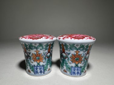 Pair of Doucai Flower and Dragon Pattern Porcelain Painted Scroll
