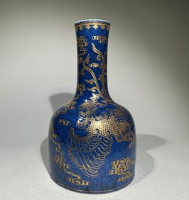 Bright Blue Glazed Gold Drawing Phoenix Pattern Porcelain Vase