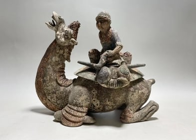 Pottery Carved Camel and Character Figure